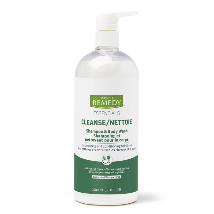Remedy Essentials Shampoo and Body Wash, Unscented, 1 L, Pump Bottle, Unscented