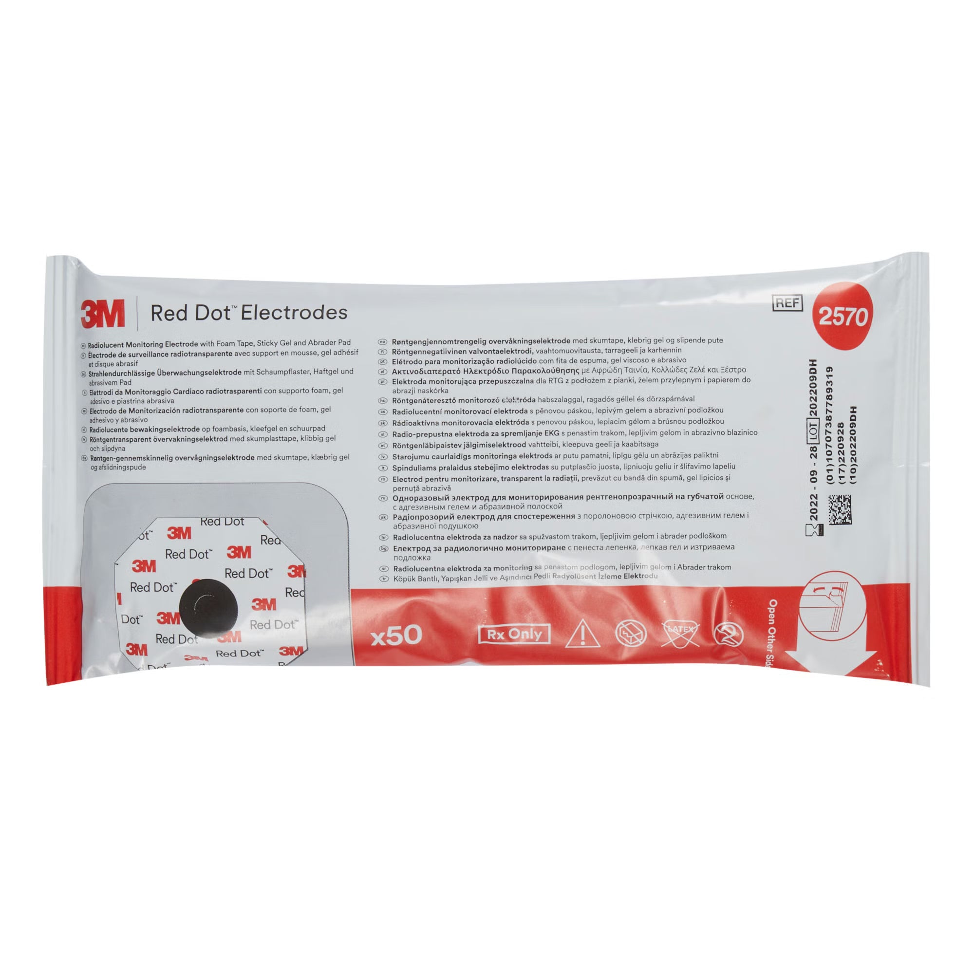 Bg/50 Électrode Ecg Adulte Mousse Rectangulaire Gel Solide Radiotransparent Point Rouge