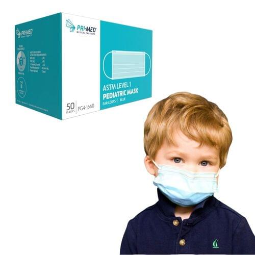 PRIMED PG4-1660 Pediatric Level 1 Mask Blue (3.15" x 5.5") 3-Ply With Filter - Box of 50