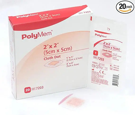 Polymem Adhesive Dot Cloth Strip Dressing, 2" X 2" (5cm X 5cm) - Box Of 20 - Home Health Store Inc