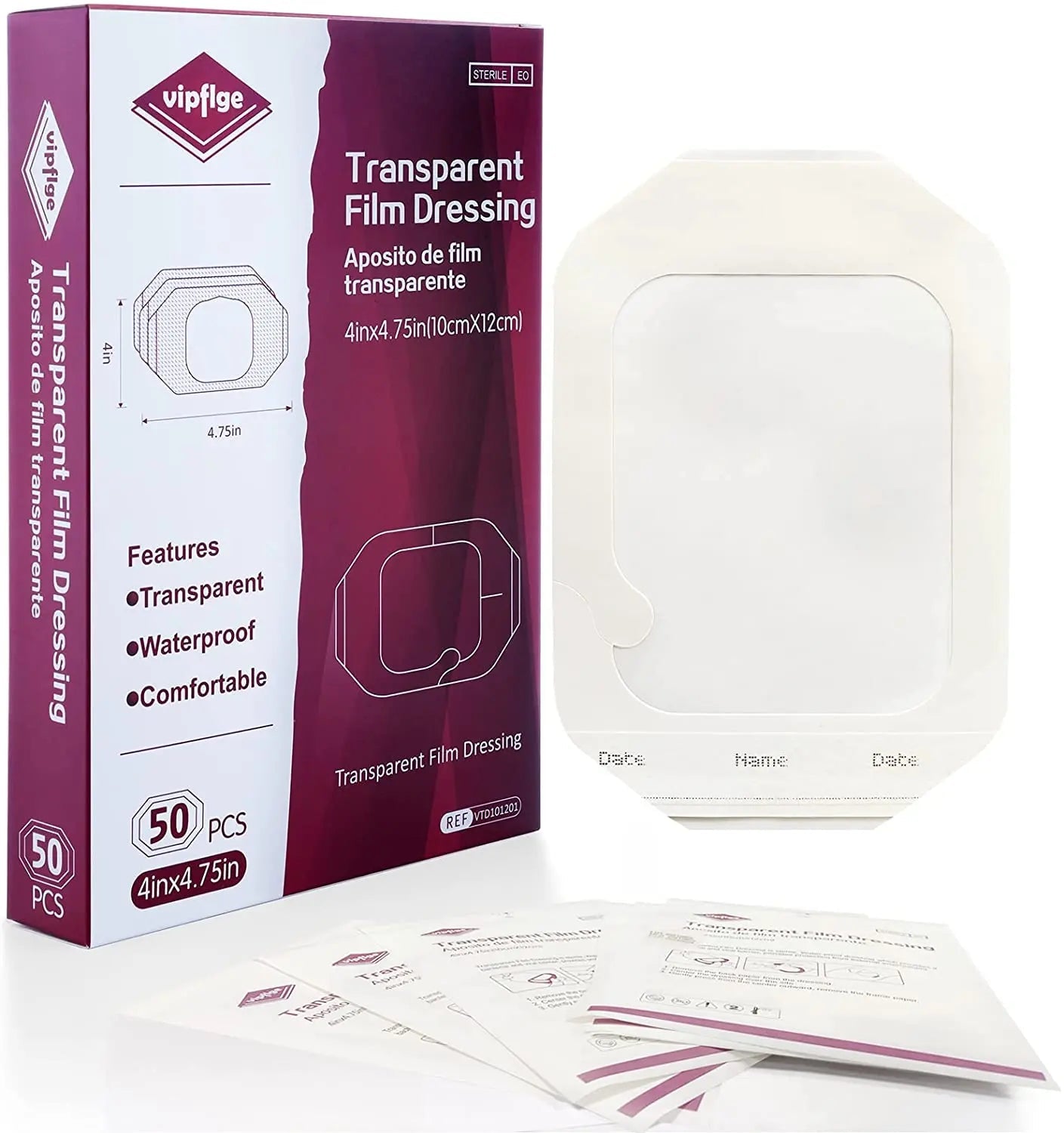 Transparent Film Dressing 4 3/4" X 4" Sterile Water-Resistant Acrylic Adhesive W/ Thumb Tab Moisture Vapor Permeable - Box Of 50 - Home Health Store Inc