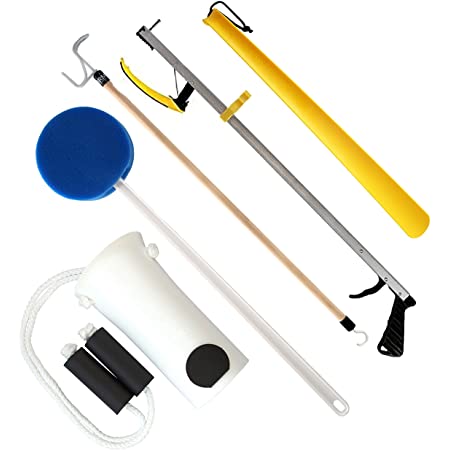 Kt/1 Economy Hip/Knee Kit - 26" Aluminum Reacher W/ Magnetic Tip, Sock-Aid, Plastic Elongated Shoehorn, Long Handle Round Bath Sponge & Wooden Dressing Stick - Home Health Store Inc