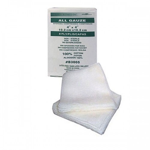 AMD Ritmed Gauze Cotton Sponge, 4" x 4", 8 - Ply Non-sterile