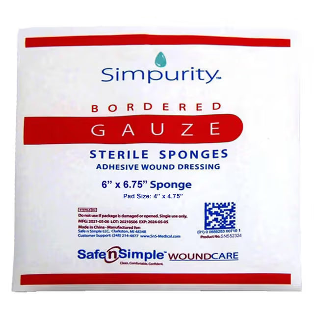 Simpurity Boarded Gause Adhesive Wound Sterile Dressing 6"x6.75" - 1/Each