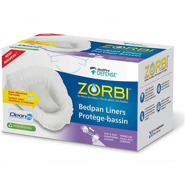 AMG 764-104 BX/20 ZORBI BIODEGRADABLE BEDPAN LINERS W/DRAWSTRING CLOSURE & POWDER PAD (23.6" x 15.75")