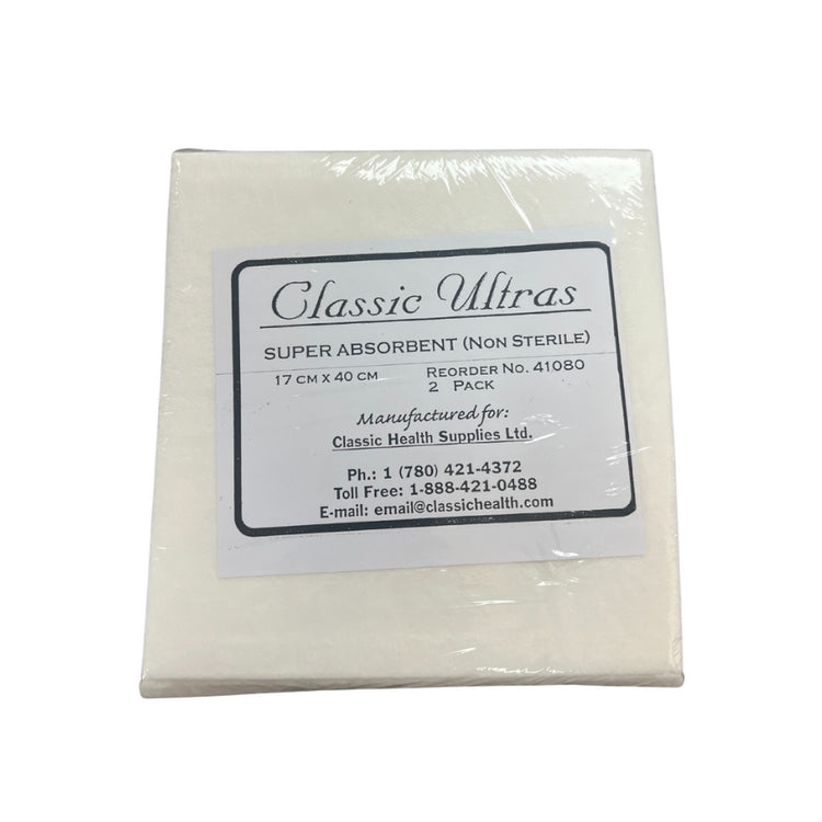 Classic Ultras Super Absorbent Pads, Non-Sterile 17cm x 40cm - Bag of 20