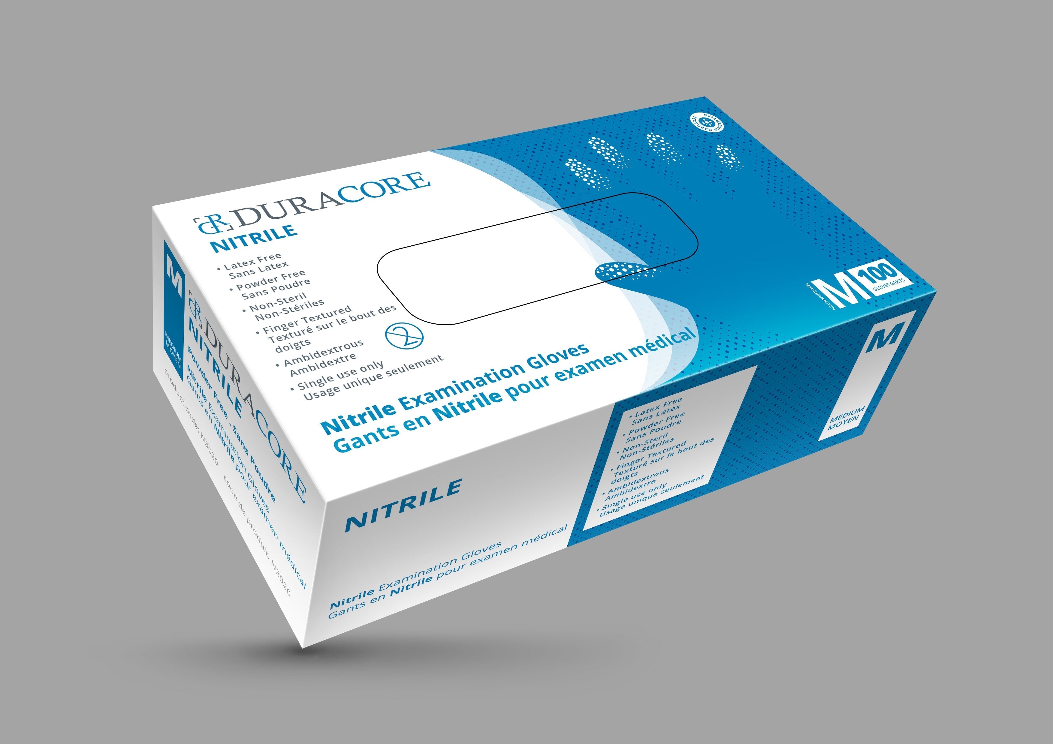 DC N3520 (CS/10) BX/100 DURACORE NITRILE EXAMINATION GLOVES, 3 MIL, POWDER FREE, MEDIUM (ALL SALES FINAL /NON RETURNABLE)