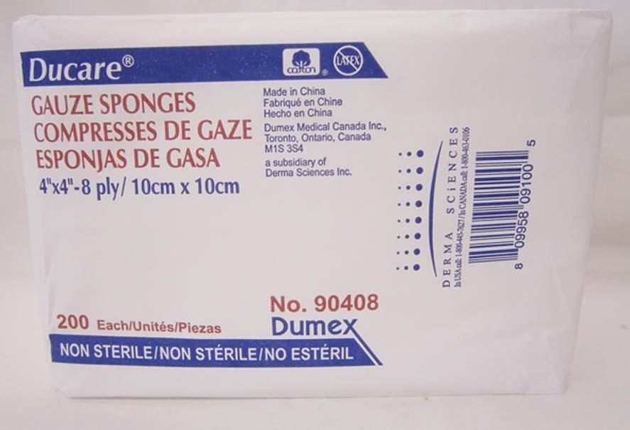 DUP 90408 PK/200 DUCARE WOVEN GAUZE SPONGE 4IN x 4IN, 8PLY, NON-STERILE