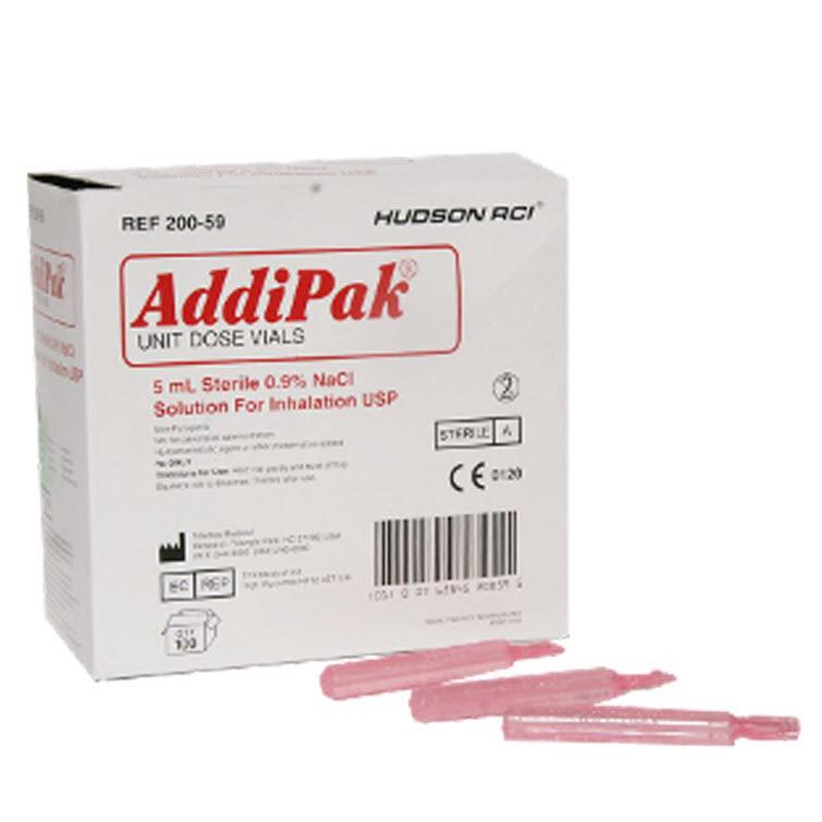 HUD 20059 BX/100 ADDIPAK SALINE SODIUM CHLORIDE SOLUTION UNIT DOSE 5ML RED