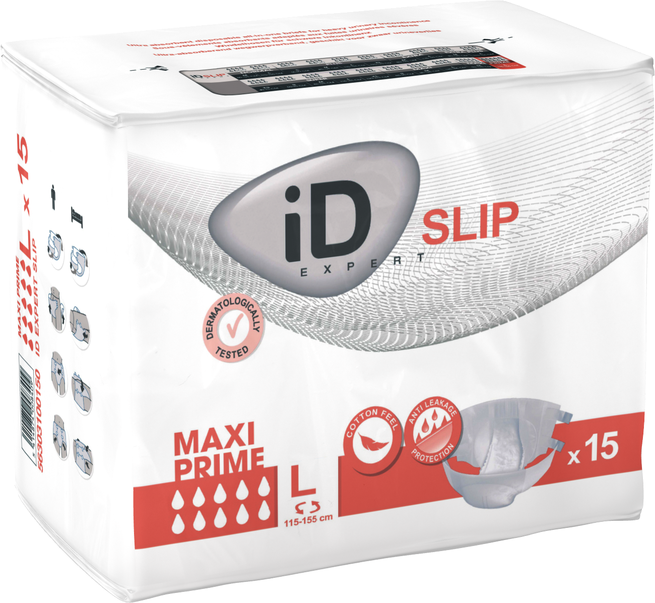 ID 56303100150 CS/3 (15/PKG) ID SLIP TBS MAXI PRIME, LARGE, (45"-61"), 4880 ML ABSORBENCY.