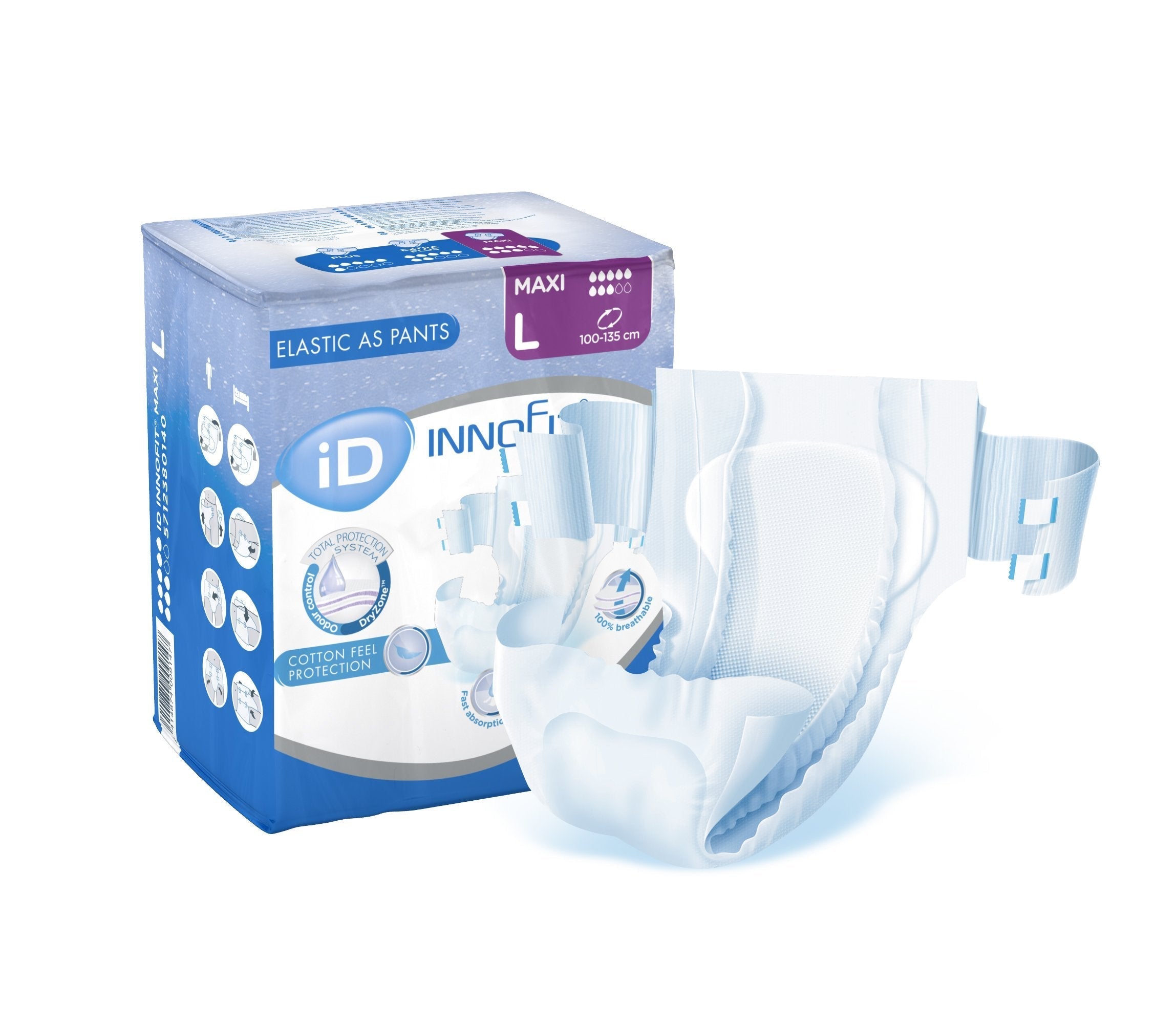 ID 5712360140 CS/4 (14PKG) ID INNOFIT STRETCH PLUS, LARGE (39" - 53"), 2000ML ABSORBENCY.
