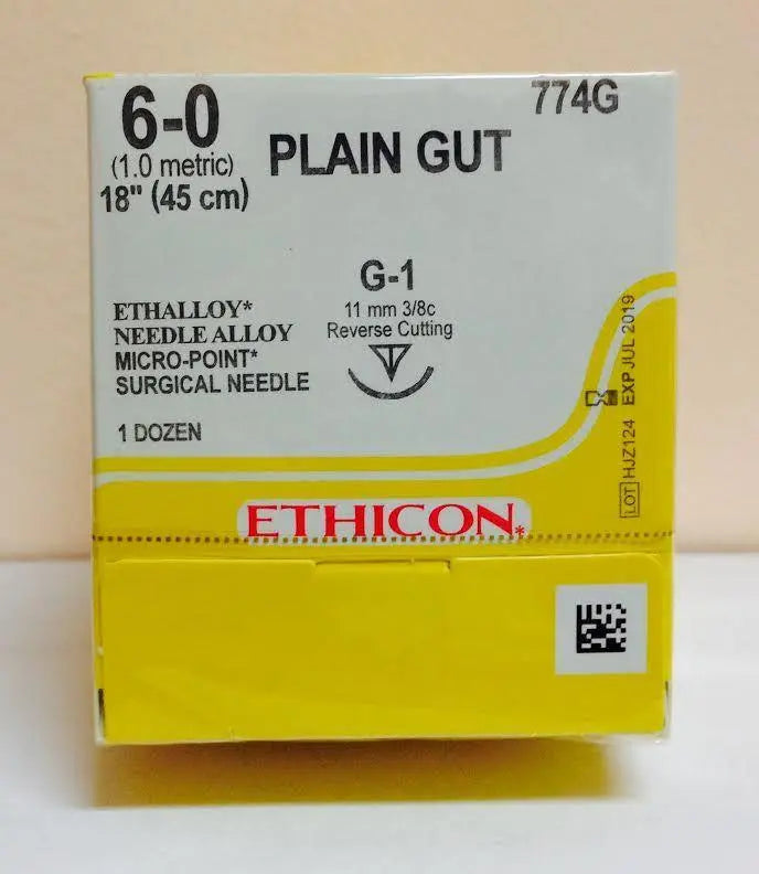 JNJ 774G BX/12 ETHICON SUTURE G-1 PLAIN GUT 6-0 18"