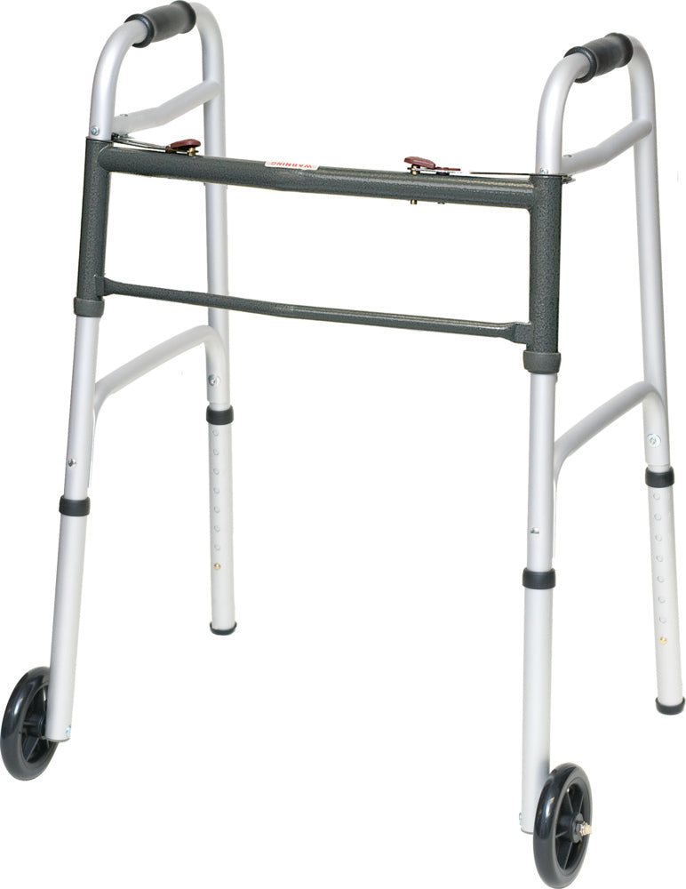 ProBasics Aluminum 2-Button Release Folding Walker with Wheels