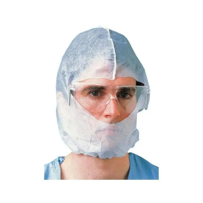 SOU 4384 CS/100 HOOD/BEARD COVER ONE-PIECE PULLOVER ELASTIC NECK BLUE NON-STERILE LATEX-FREE