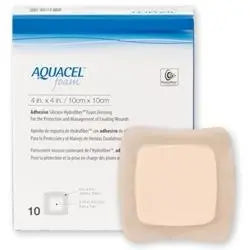 SQU 420680 BX/10 AQUACEL ADHESIVE FOAM HYDROFIBER DRESSING 10CMX10CM (4"X4") STERILE