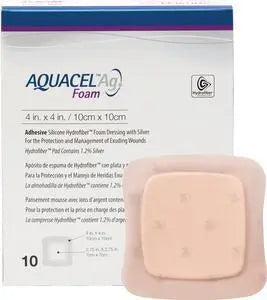 SQU 420681 BX/5 FOAM DRESSING WITH SILVER AQUACEL AG EXTRA 10CMX10CM(4"x4") STERILE