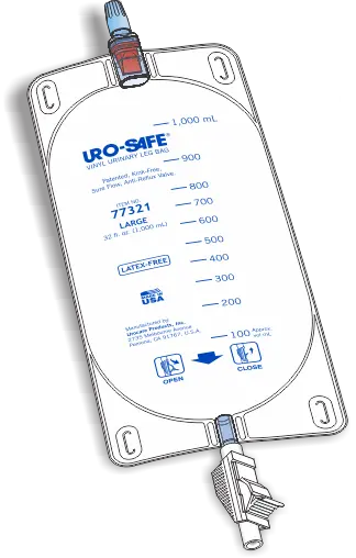 URO 77321 EA/1 URO SAFE DISPOSABLE VINYL LEG BAG W/ THUMB CLAMP, STERILE, LATEX LEG STRAPS, 32OZ.