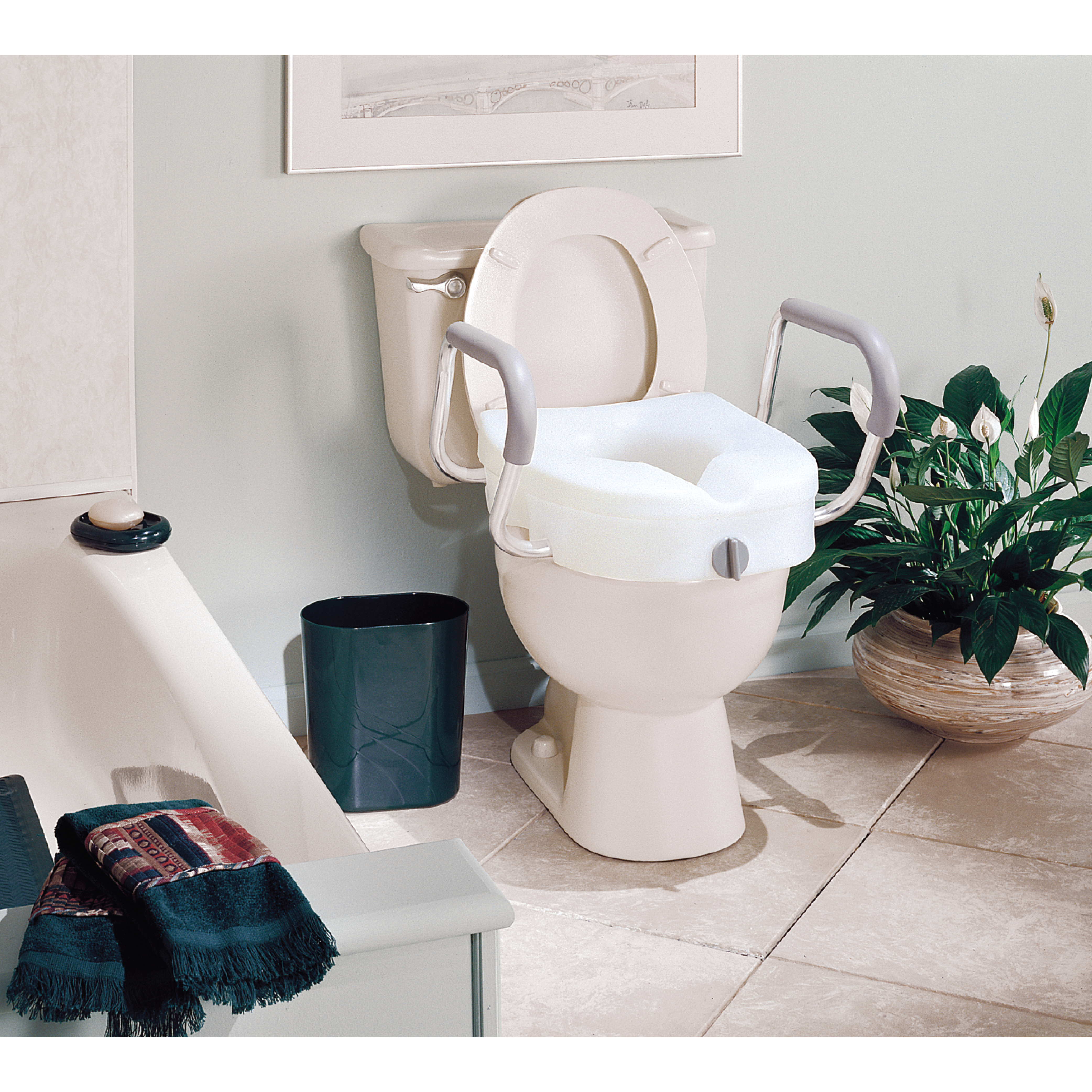 Carex E-Z Lock Raised Toilet Seat with Adjustable Armrests