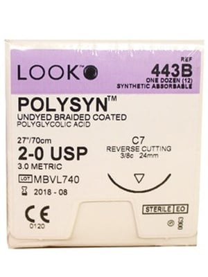 LOOK " POLYSYN" 2-0, UNDYED, 70CM, C7, 3/8 CIRCLE, REVERSE CUTTING, 24MM