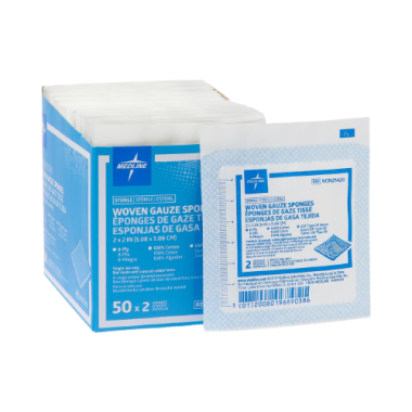 Gauze Sponge 8Ply Sterile 5cm X 5cm, 50 pack/2ea