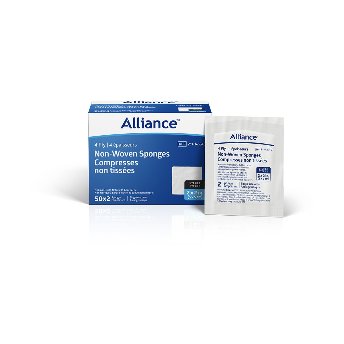 Gauze Sponge Non-Woven 4 Ply Sterile 5cm X 5cm, 2/Pouch, Tray/100