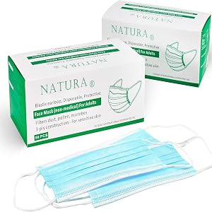 NATURA Adult Unisex Face Masks, 3-ply, with Ear Loops - Box of 50