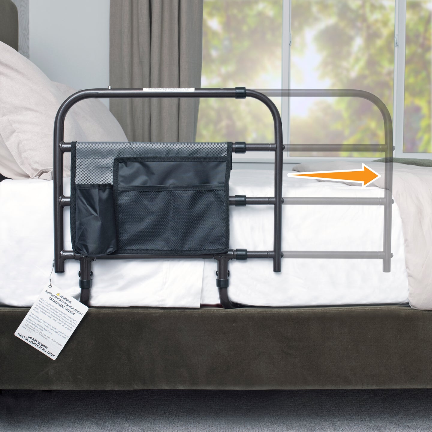 EZ Adjust Bed Rail With Pouch