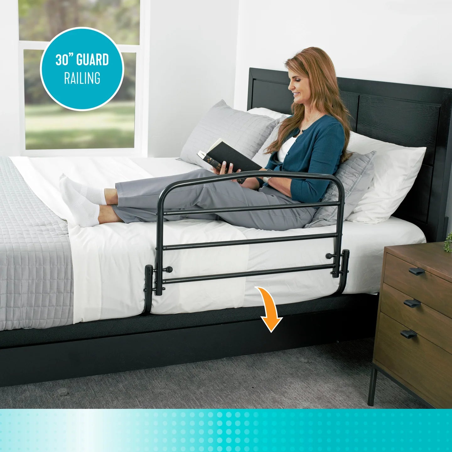 Barrière de lit de sécurité pivotante, hauteur 23 po, largeur 30 po, poids maximum 400 lb (non retournable) - Ea/1