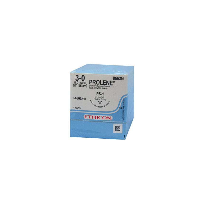 Suture Plastic PS-1 Sz 3, 18 in Prolene Blue Mono 12EA/BX