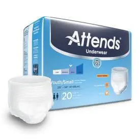 ATT APP0710 25029 - Attends Advanced Underwear, YOUTH/SMALL - Waist Size 20" - 34" - 4 bags of 20