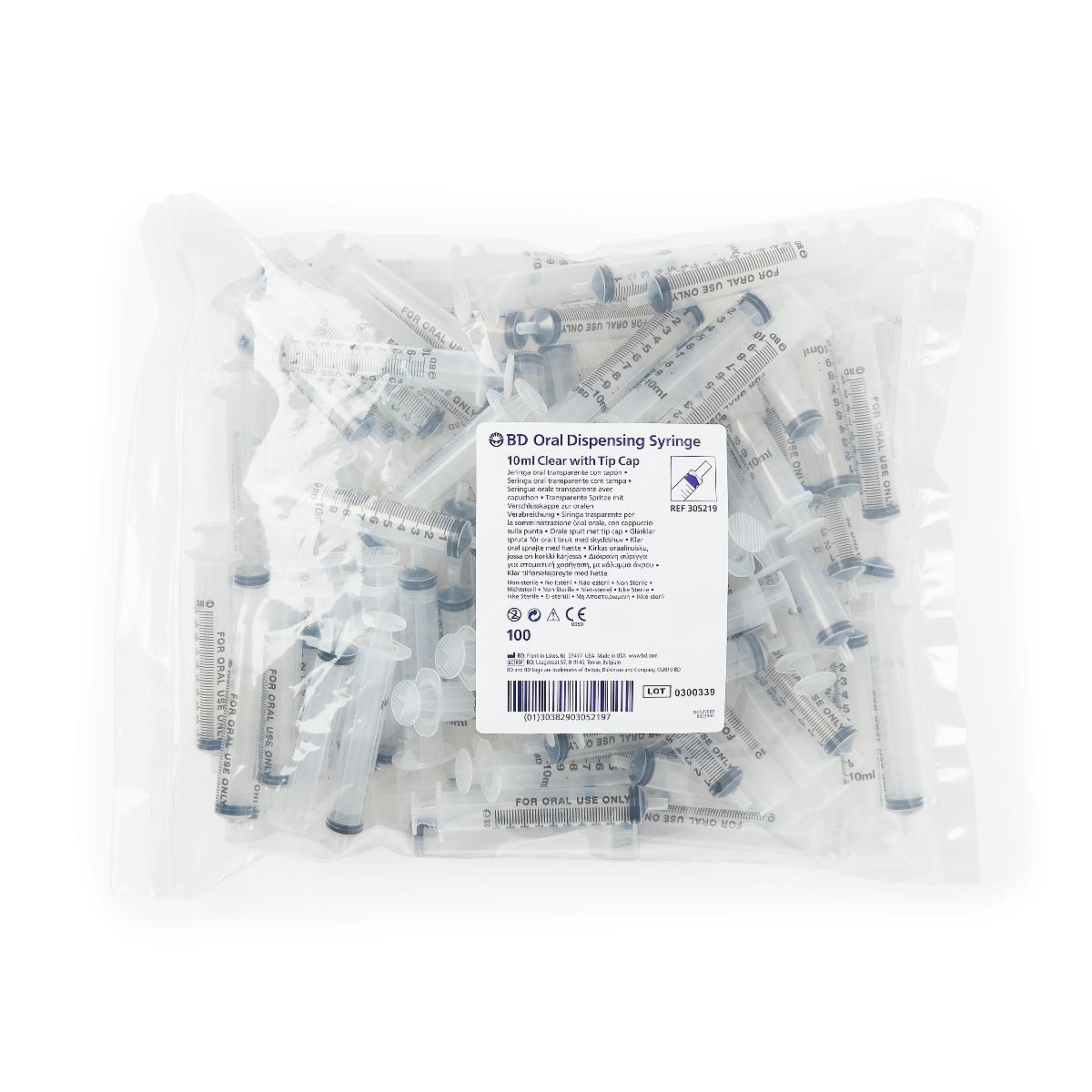 Bx/100 Oral Syringe Clear 10 CC With Tip Cap Non Sterile