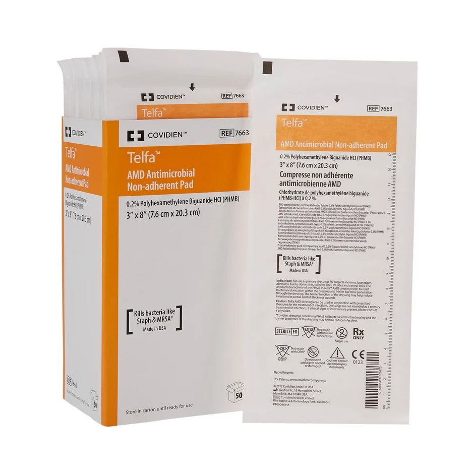 Telfa Amd Non-Adherent Pad, Antimicrobial,Sterile 3" X 8" - Box of 50