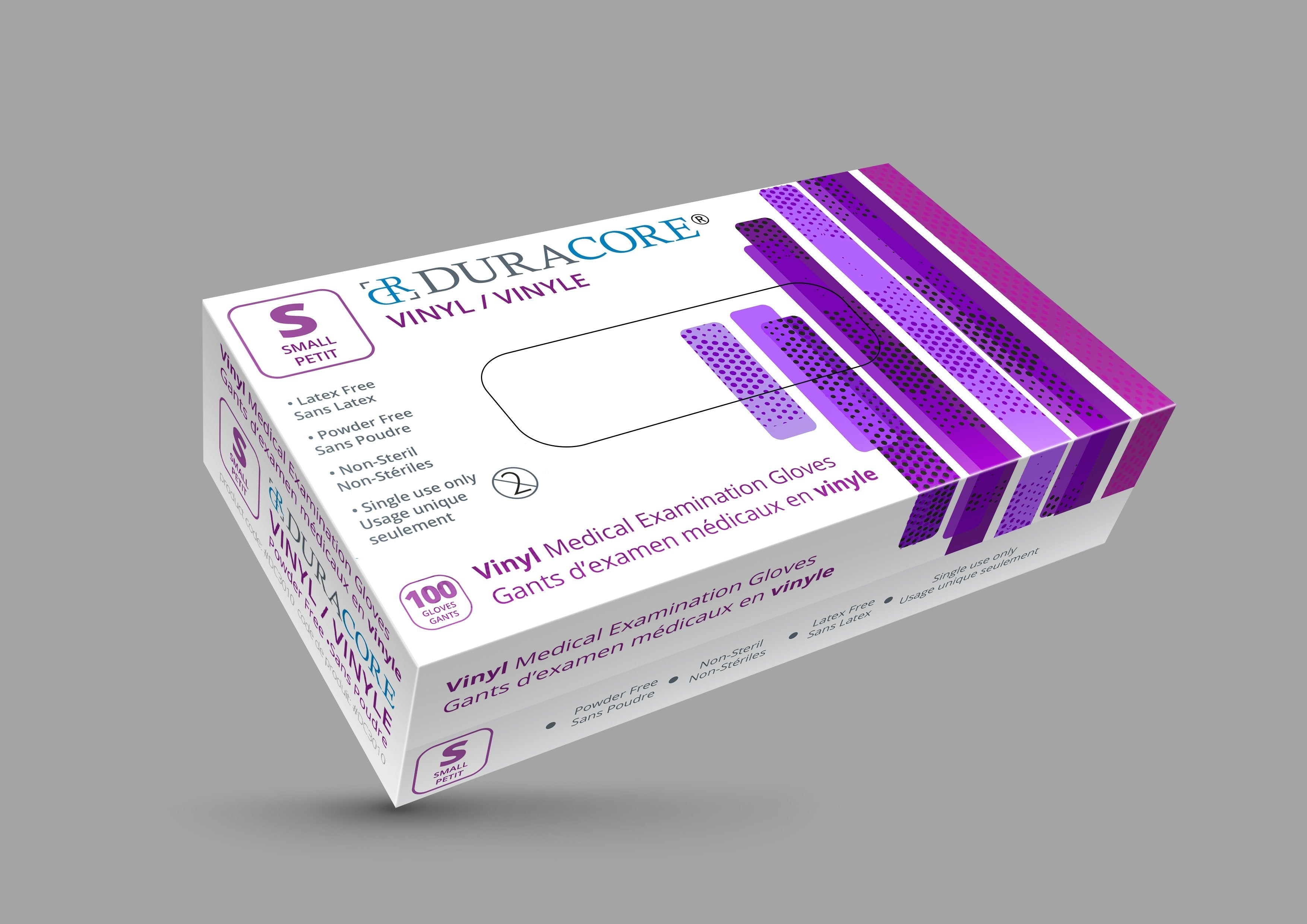 DC 3010 (CS/10) BX/100 DURACORE VINYL EXAMINATION GLOVES, NON POWDERED, SMALL (ALL SALES FINAL /NON RETURNABLE)  