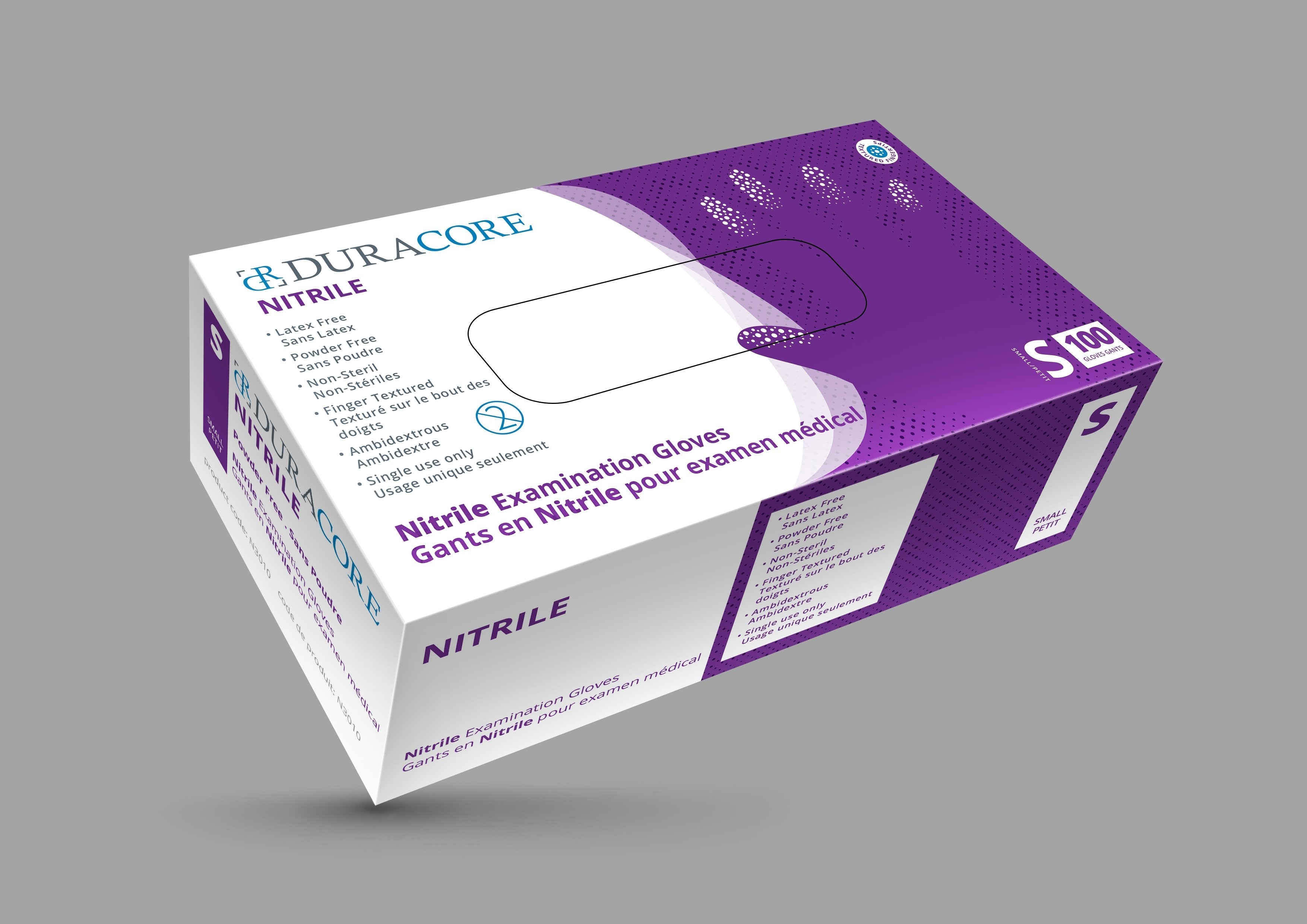 DC N3510 (CS/10) BX/100 DURACORE NITRILE EXAMINATION GLOVES, 3 MIL, POWDER FREE, SMALL (ALL SALES FINAL /NON RETURNABLE)  