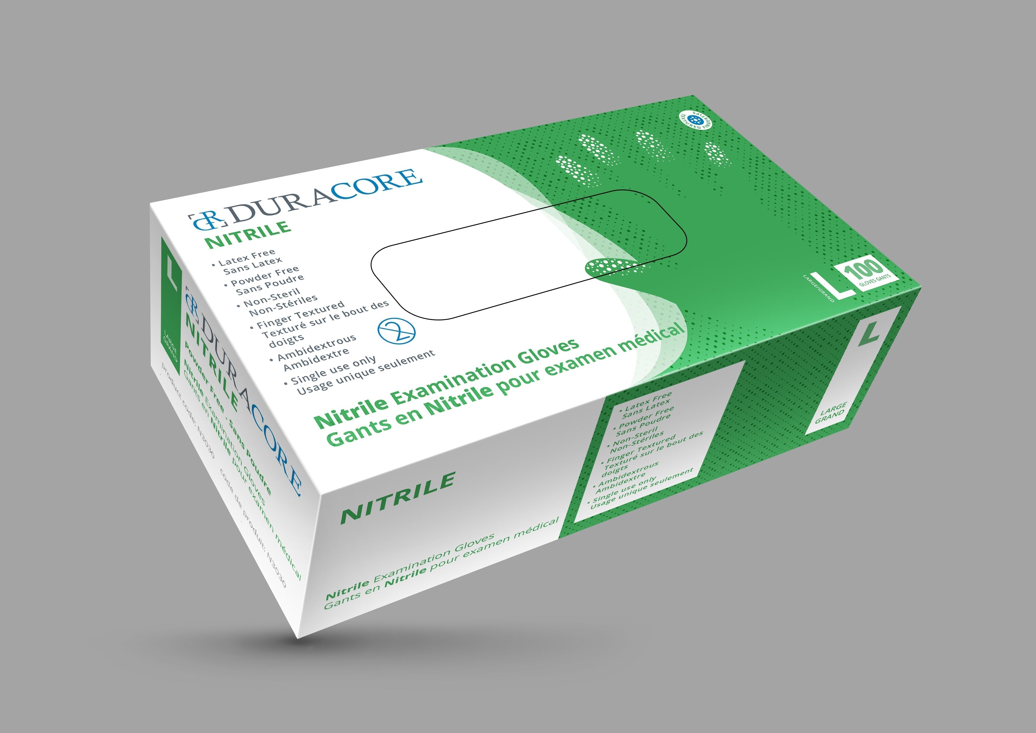 DC N3530 (CS/10) BX/100 DURACORE NITRILE EXAMINATION GLOVES, 3 MIL, POWDER FREE, LARGE  (ALL SALES FINAL /NON RETURNABLE)  