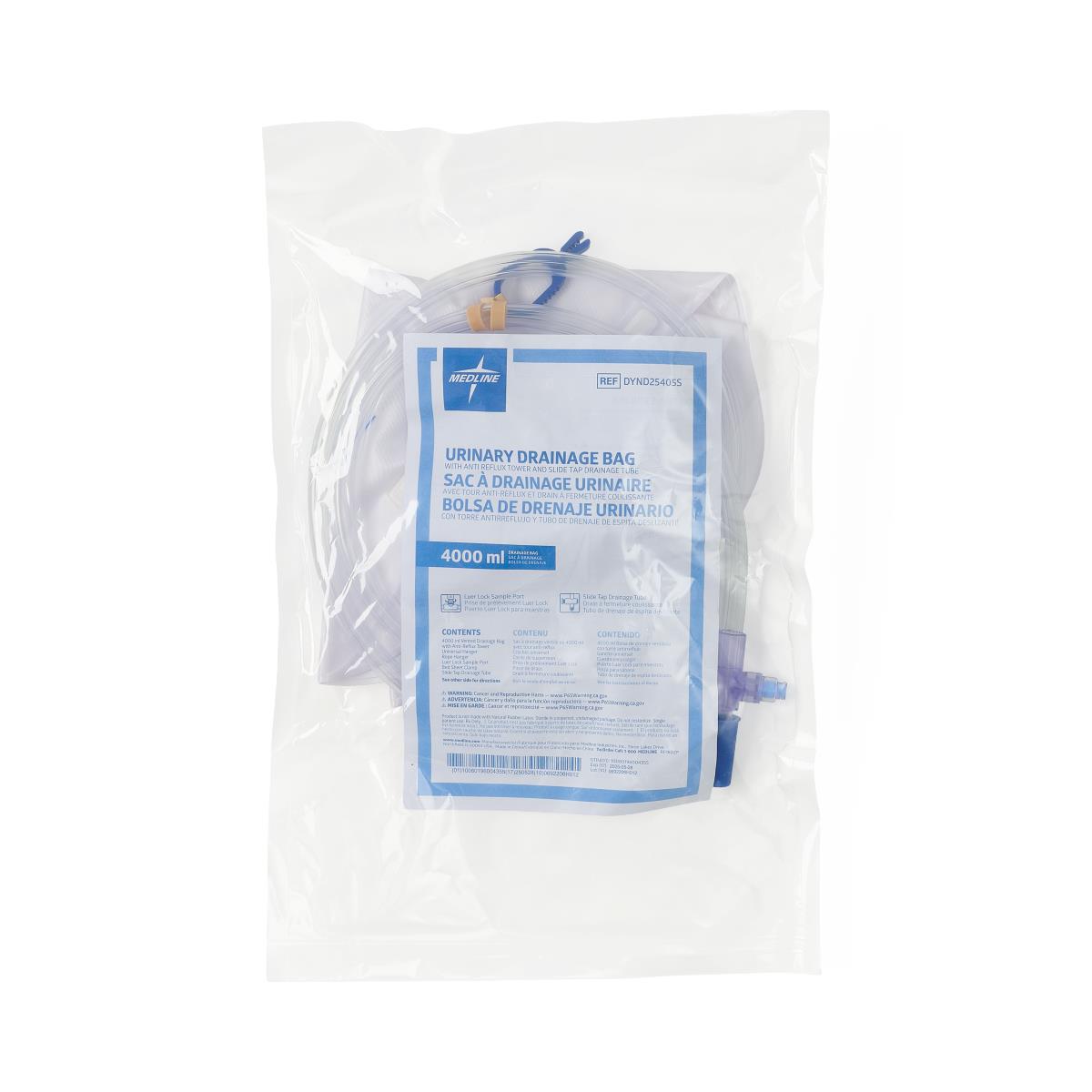 Drainage Bag, 4000ml, Anti-Reflux Tower With Slide-Tap, Sterile, Luer Lock - Ea/1