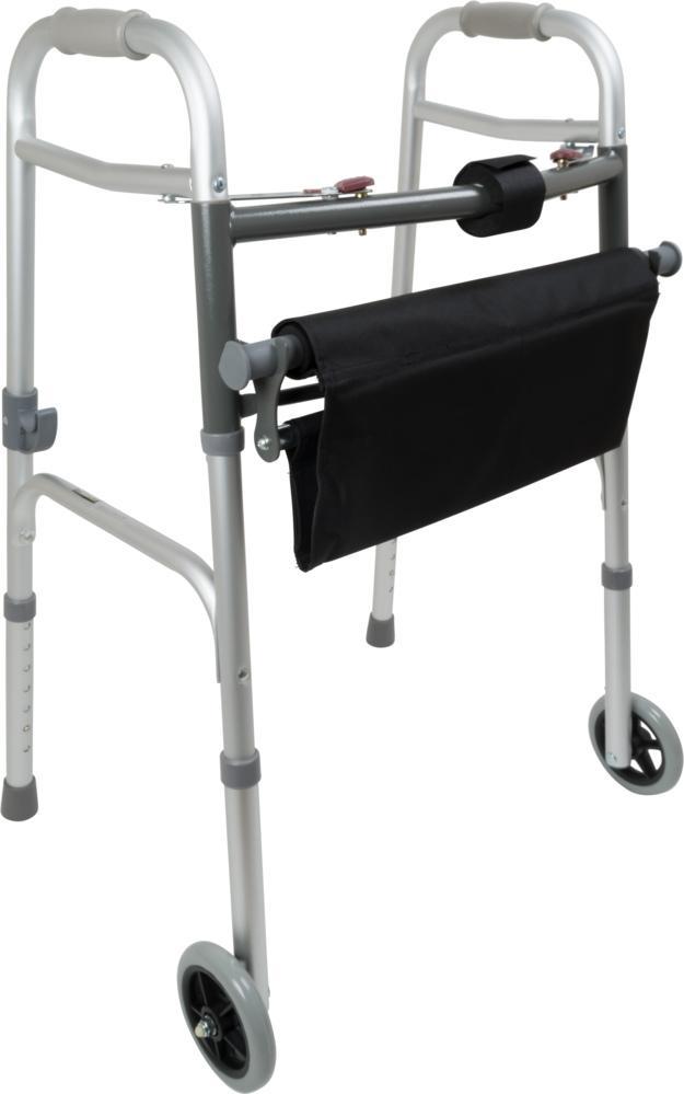 ProBasics Two-Button Folding Walker with Wheels and Roll-Up Seat