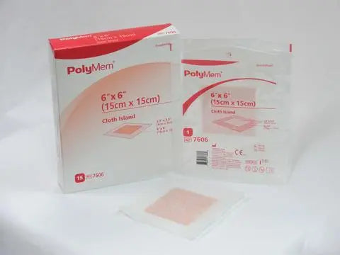 PLM 7606 BX/15 POLYMEM ADHESIVE CLOTH ISLAND DRESSING, 6" X 6" (15CM X 15CM ).