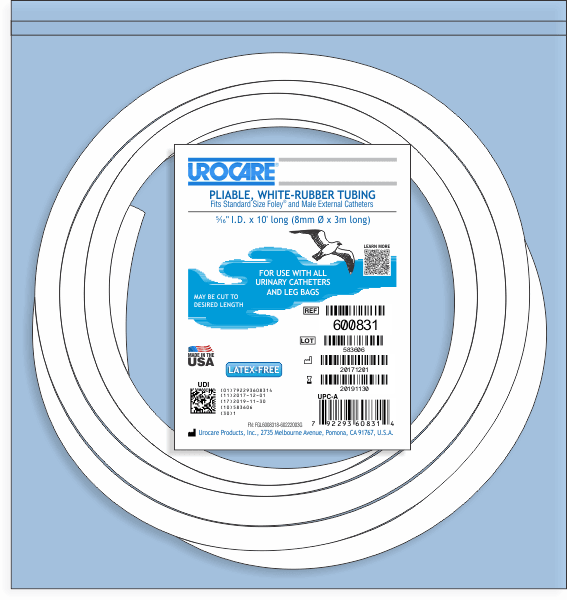 UROCARE White Rubber Drainage Tubing, Size 120in