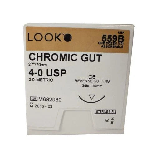 LOOK " CHROMIC GUT, 4-0, 45CM, C17, 3/8 CIRCLE, REVERSE CUTTING, 12MM