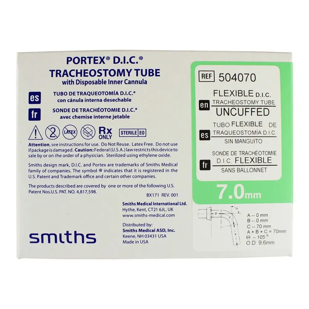 Portex Tracheostomy Tube Uncuffed Flex D.I.C./I.D. 8mm, O.D. 10.9mm - Ea/1 - Home Health Store Inc