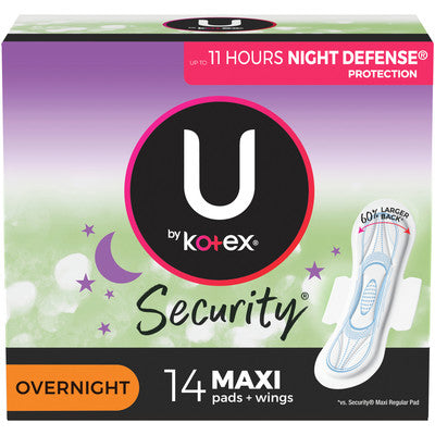 U by KOTEX® SECURITY* Thick Pads Overnight Wing - Home Health Store Inc