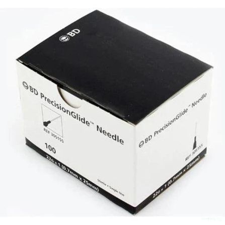 BD PrecisionGlide Needle, 22G × 1 In (0.7 mm × 25 mm) - Box of 100