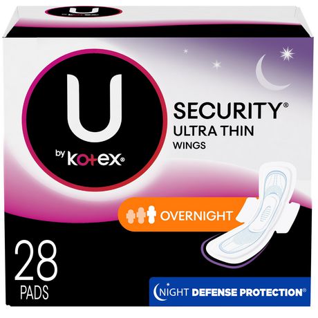 PKG/28 U by KOTEX® SECURITY* Ultra Thin Pads Overnight Wing