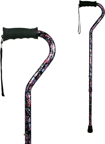 Offset Handle Cane W/Wrist Strap.Height 31-40in. Up To 250lbs Color:Leopard(Non Returnable) - Ea/1