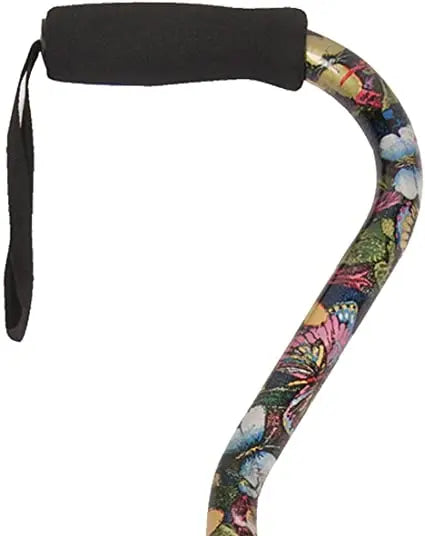 Offset Handle Cane W/Wrist Strap.Height 31-40in.Up To 250lbs Color:Summer Garden(Non Ret) - Ea/1
