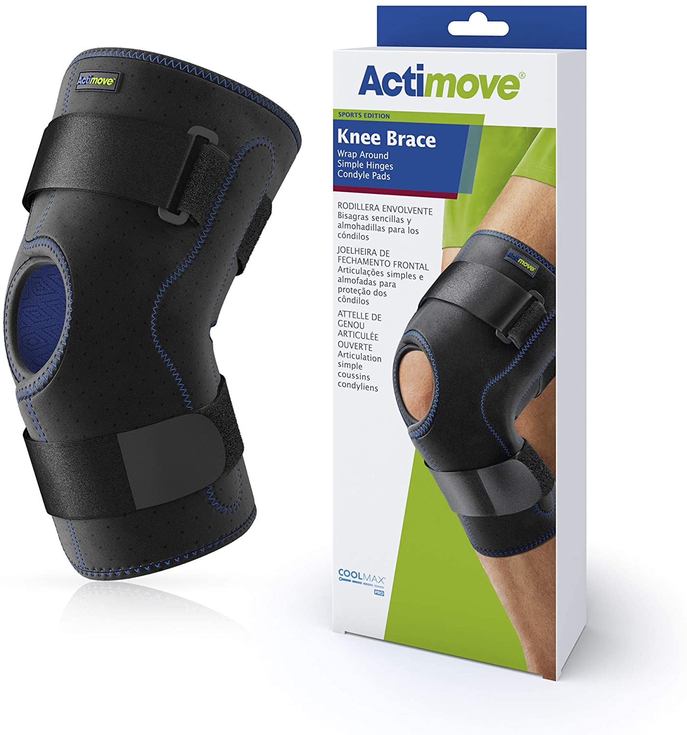 Actimove Sports Edition Hinged Knee Brace Medium (16-18") Black Wraparound Open Patella W/ Removable Condyle Pads - Ea/1 - Home Health Store Inc