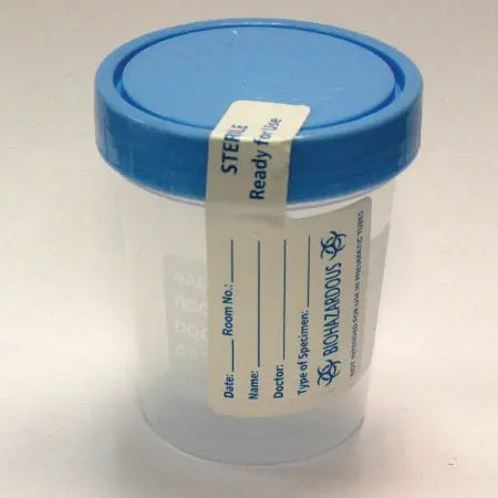Pk/100 Leakbuster Specimen Container 90ml Sterile White Polypropylenequick-Turn Closure Yellow O-Ring Cap Tamper-Tab Label - Home Health Store Inc