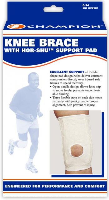 Champion Medium Knee Brace W/ Hor-Shu Support Pad White Large (16 - 18 3/4") Controlled Stretch Elastic - Ea/1 - Home Health Store Inc