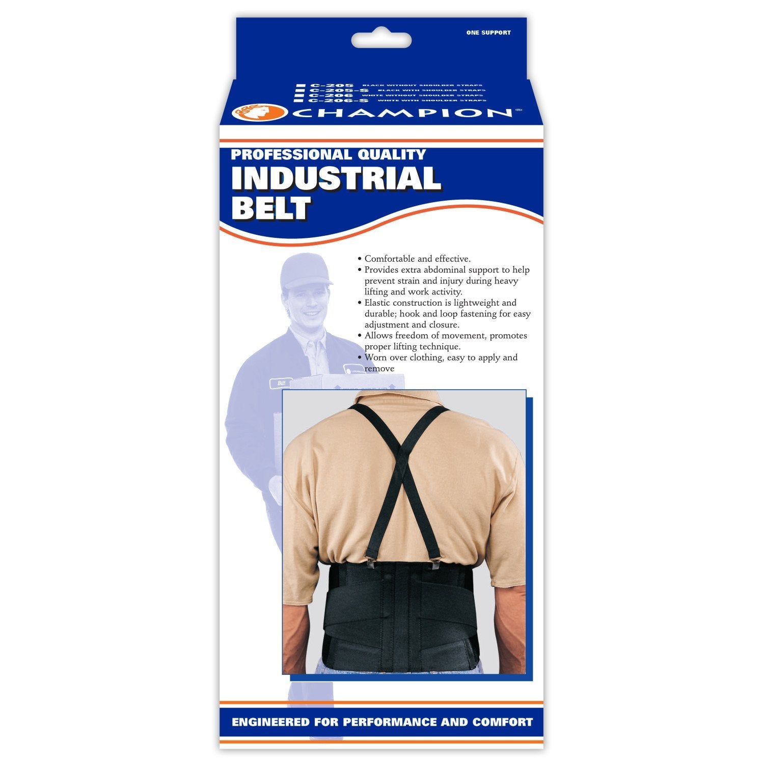 AIR 0205WH-L EA/1 CHAMPION MED SUPPORT INDUSTRIAL BELT W/ SHOULDER STRAPS  L (36-42" WAIST)  WHITE LATEX-FREE